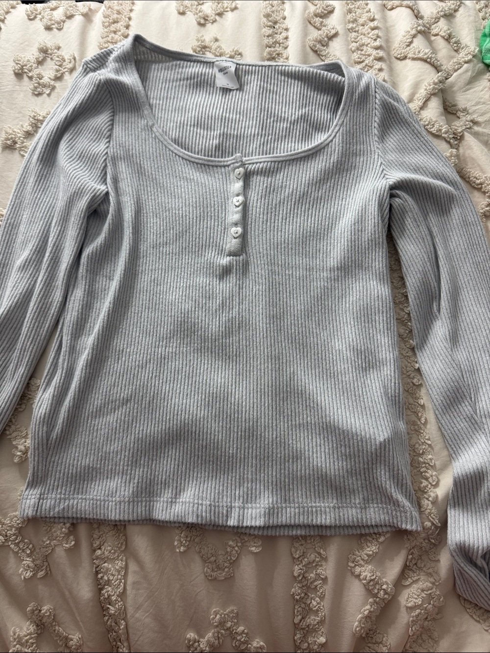 Hollister Light Gray Ribbed Henley Crop Top